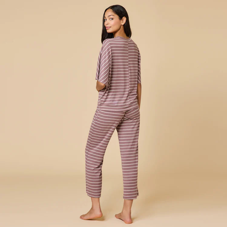 SOFTIES Dream Relaxed V-Neck Capri Set - Driftwood Stripe