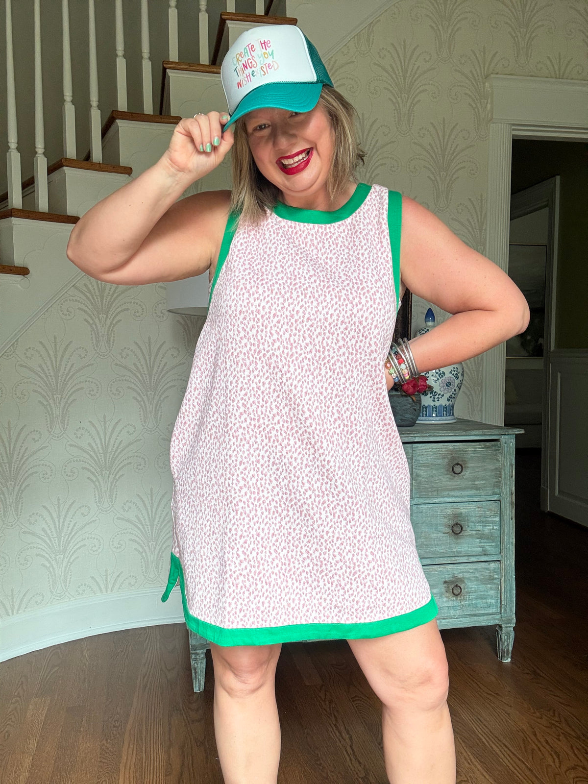 Happy Runaround Dress - Pink w/ Green Trim