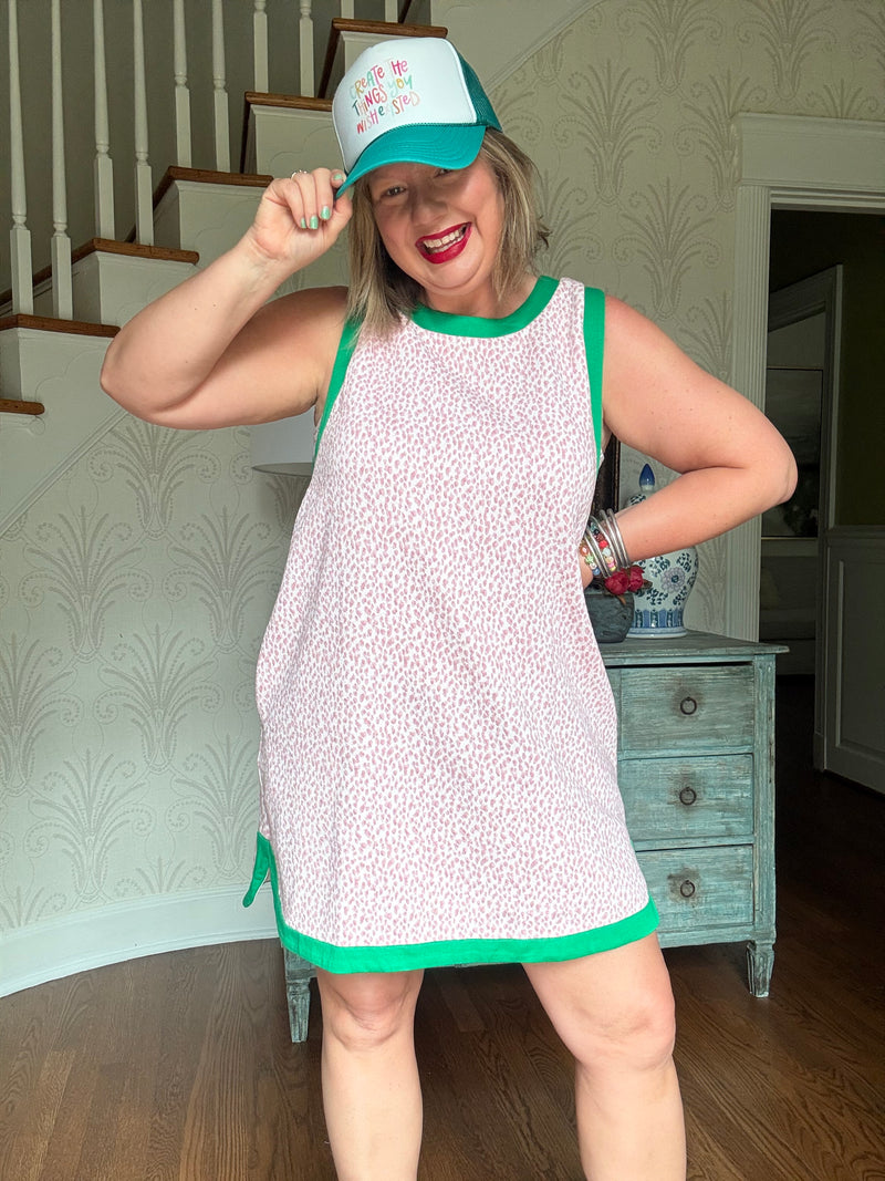 Happy Runaround Dress - Pink w/ Green Trim