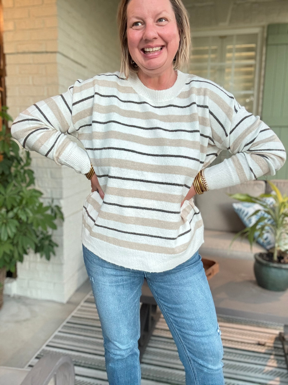 Winnie Taupe Striped Sweater