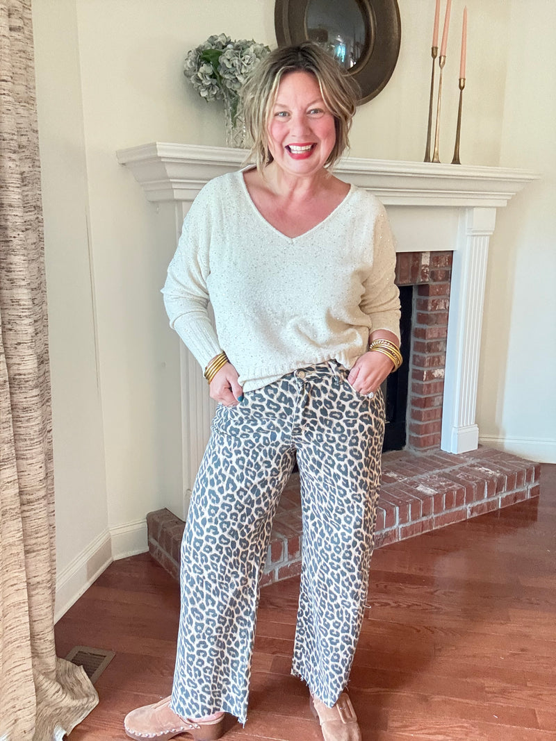 Olivia High Rise Crop Wide Leg Jean - Leopard
