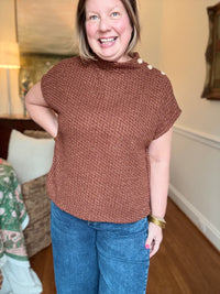 Short Sleeve Tweed Top - Brown