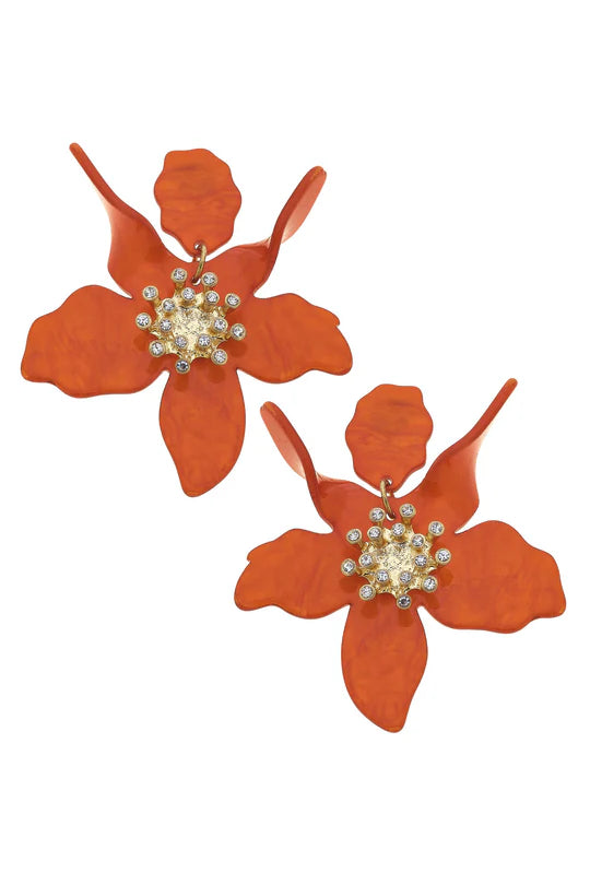 Chloe Flower Statement Earrings - Burnt Orange