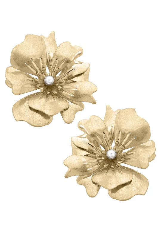 Nicole Flower Statement Earrings - Gold