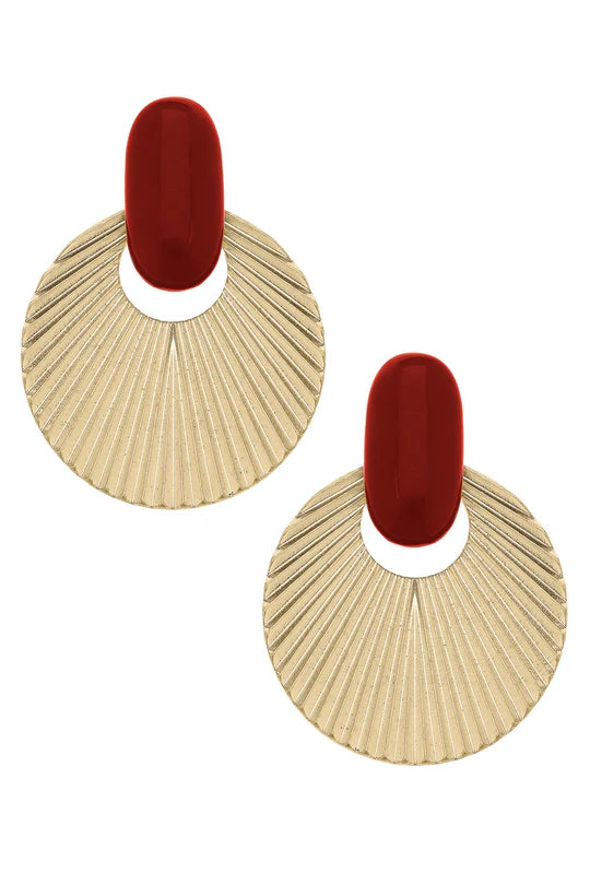 Lola Fluted Metal & Resin Earrings - Burgundy