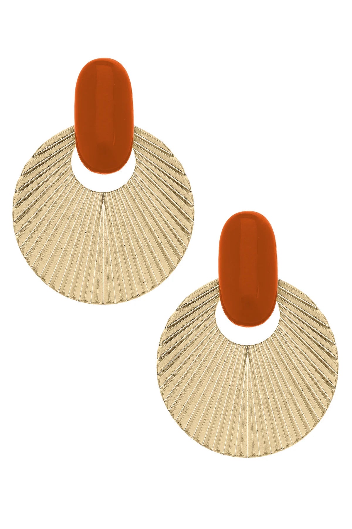 Lola Fluted Metal & Resin Earrings - Burnt Orange