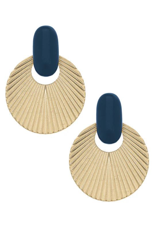 Lola Fluted Metal & Resin Earrings - Navy