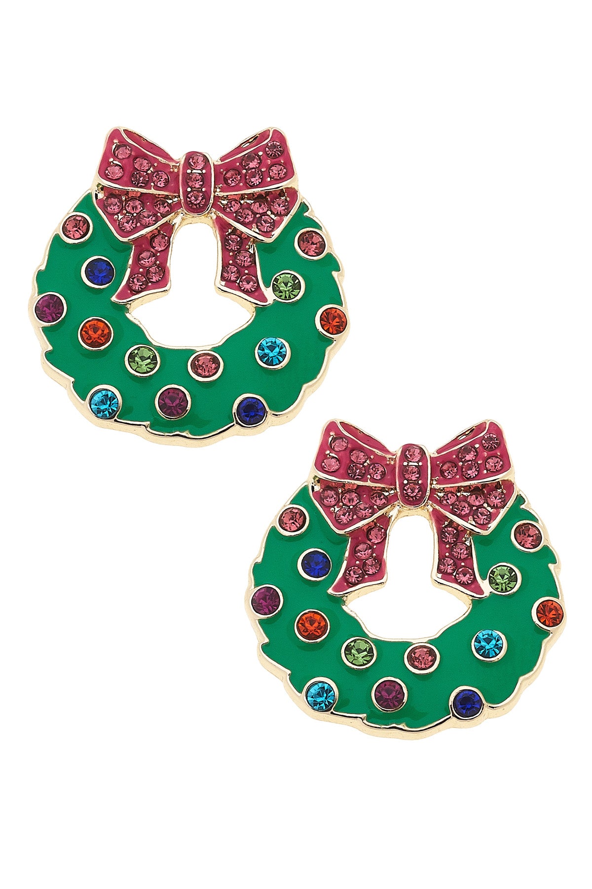 Bejeweled Christmas Wreath Earrings in Green