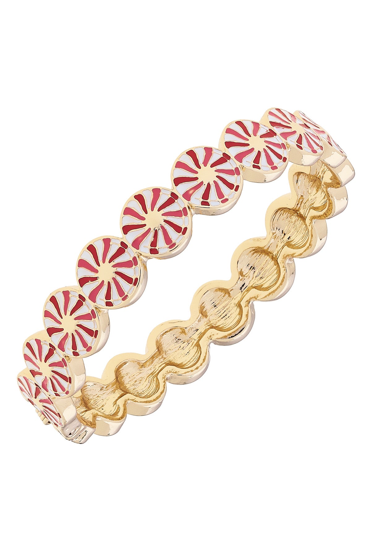 Peppermint Enamel Hinge Bangle in Red & White