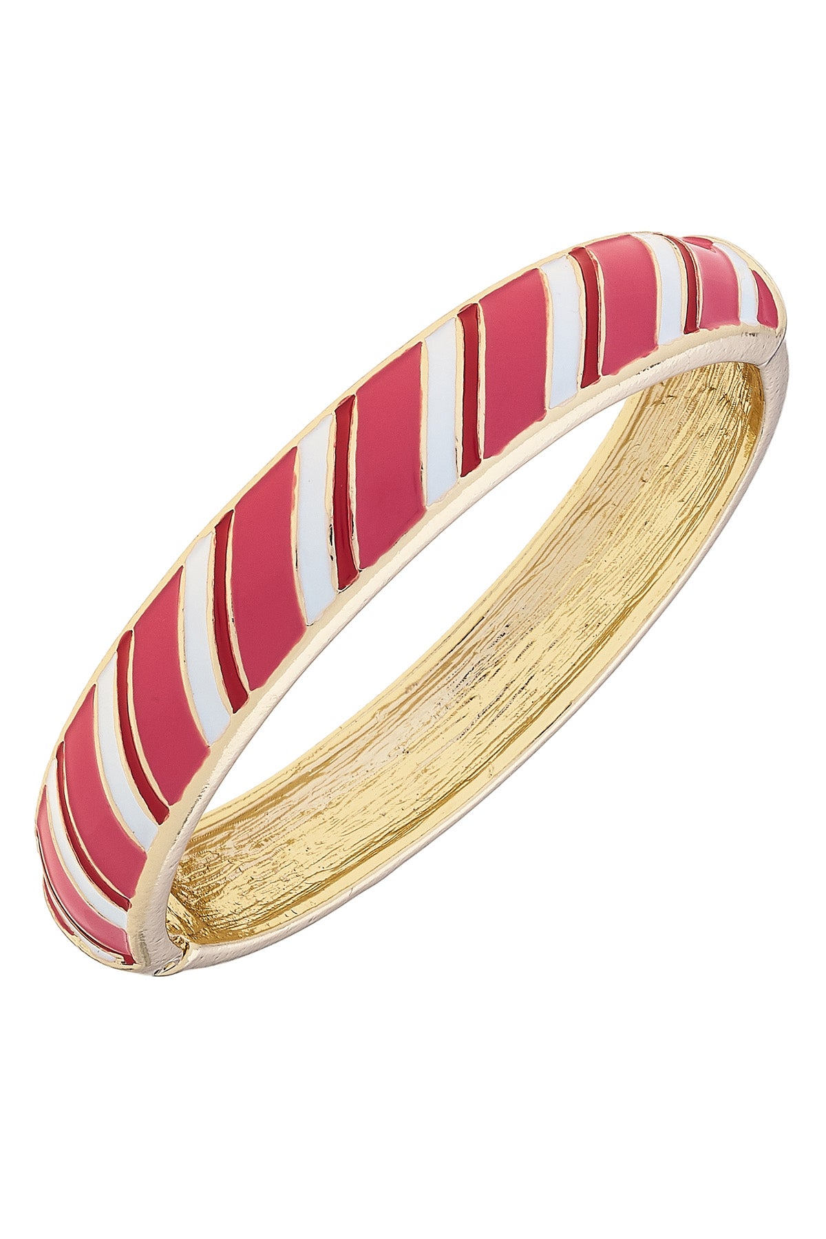 Candy Cane Striped Enamel Hinge Bangle in Pink/White