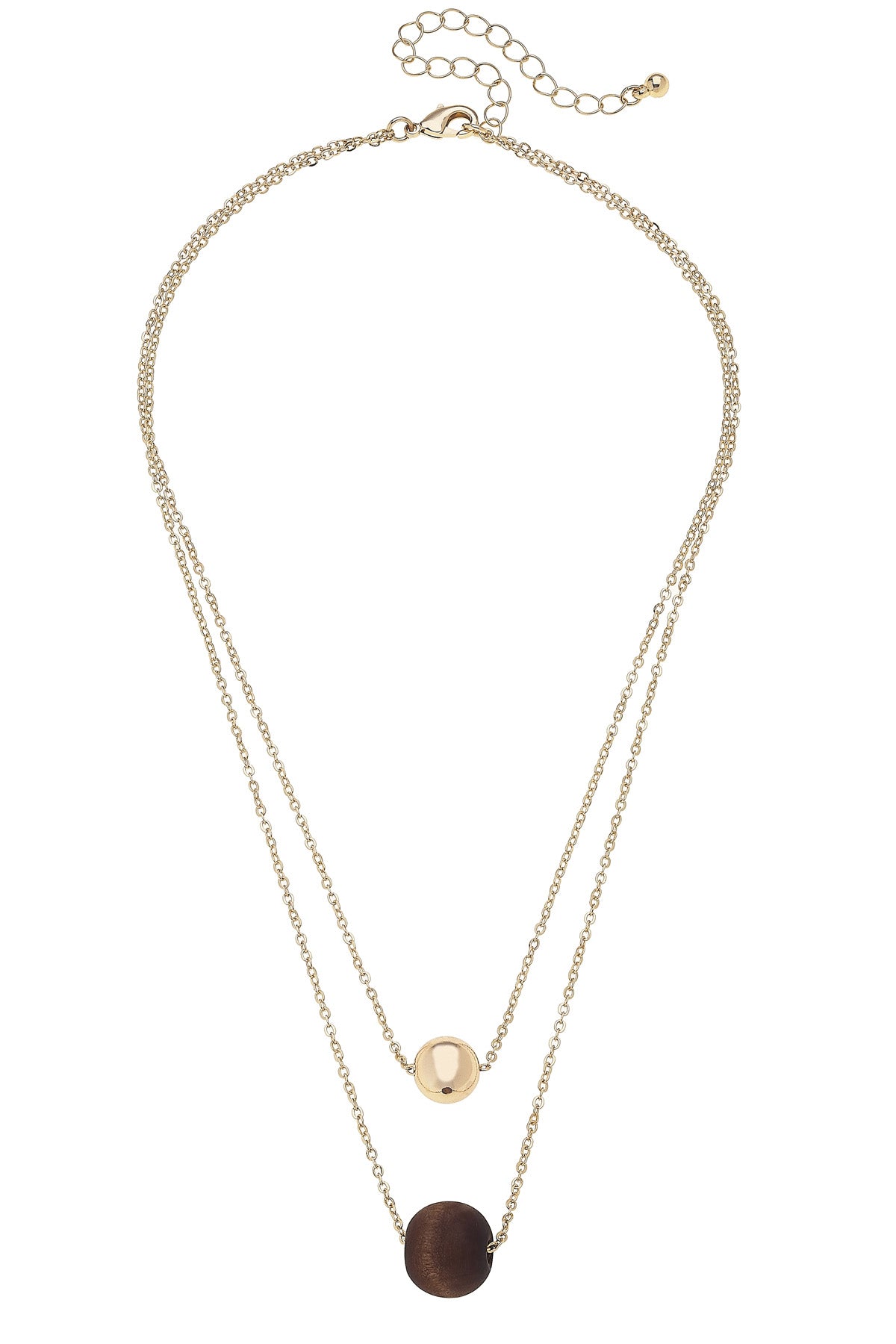 Icon 2-Row Layered Wood Bead Necklace in Shiny Gold