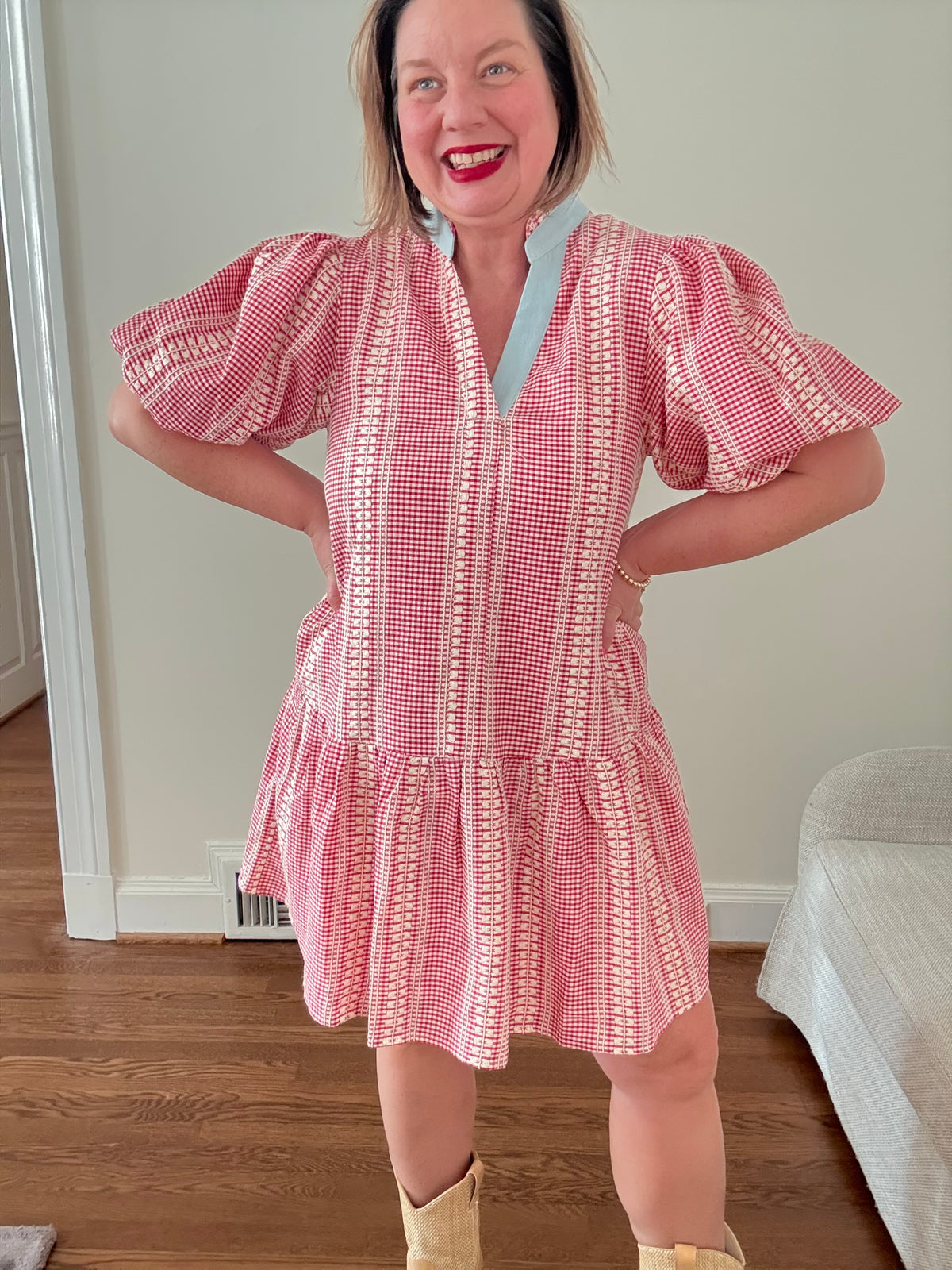 Puff Sleeve Gingham Dress