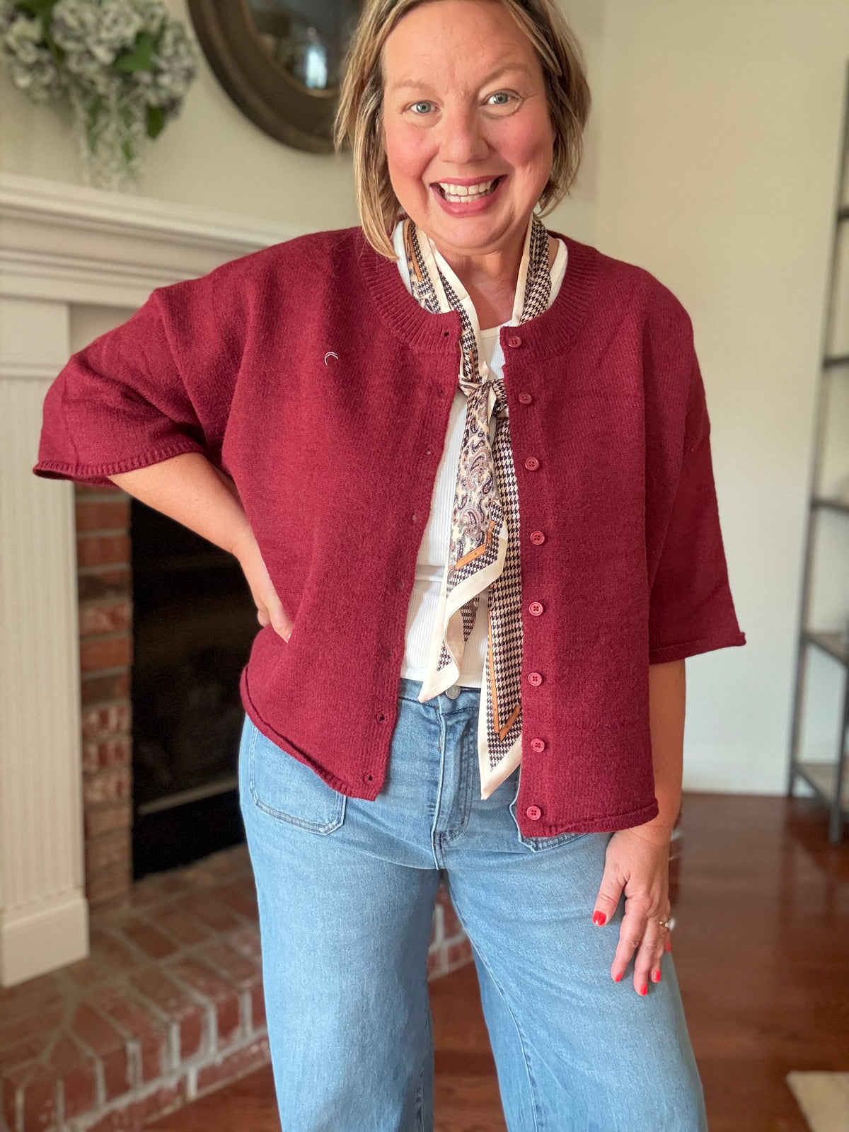 Nina Button-Up Cardigan Sweater - Burgundy