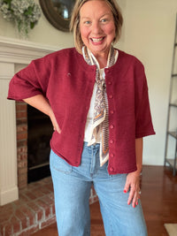 Nina Button-Up Cardigan Sweater - Burgundy