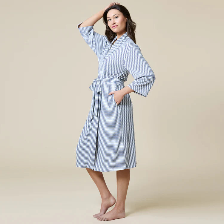 Dream Shawl Collar Robe - Indigo & White