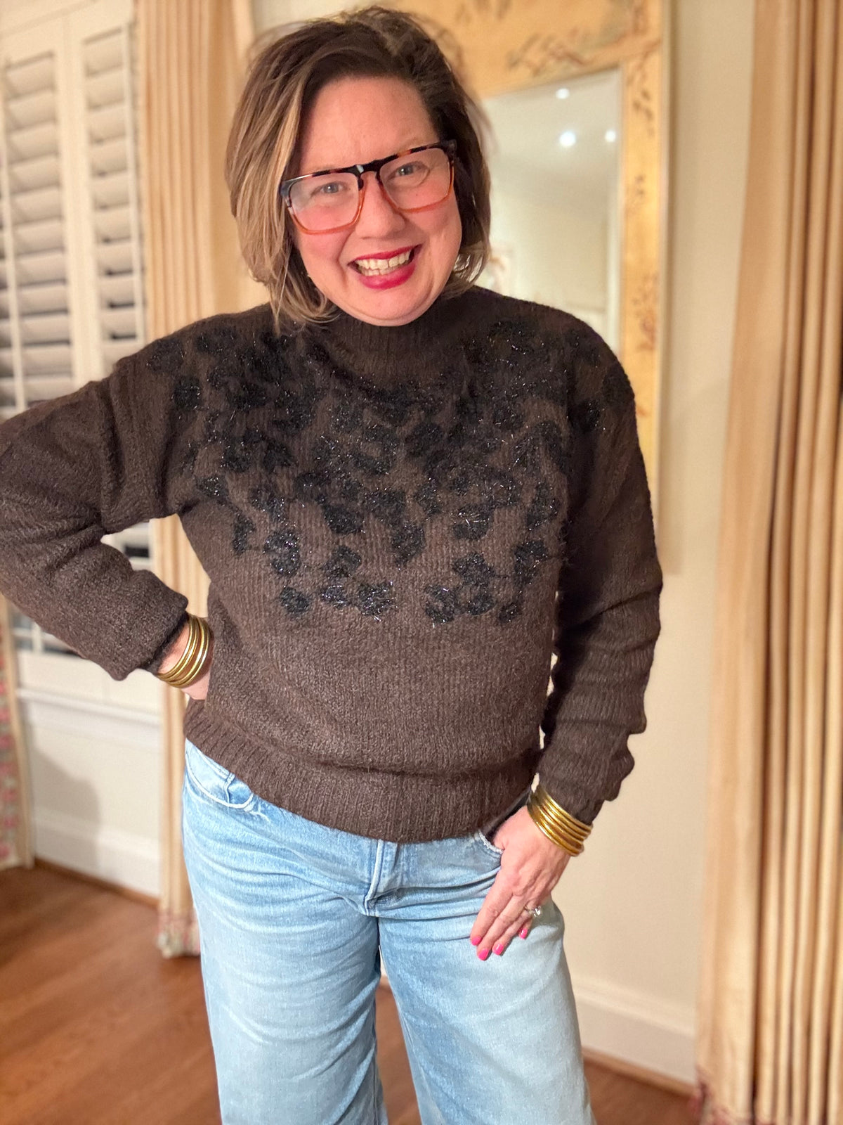 Soft Brown with Black Floral Sweater