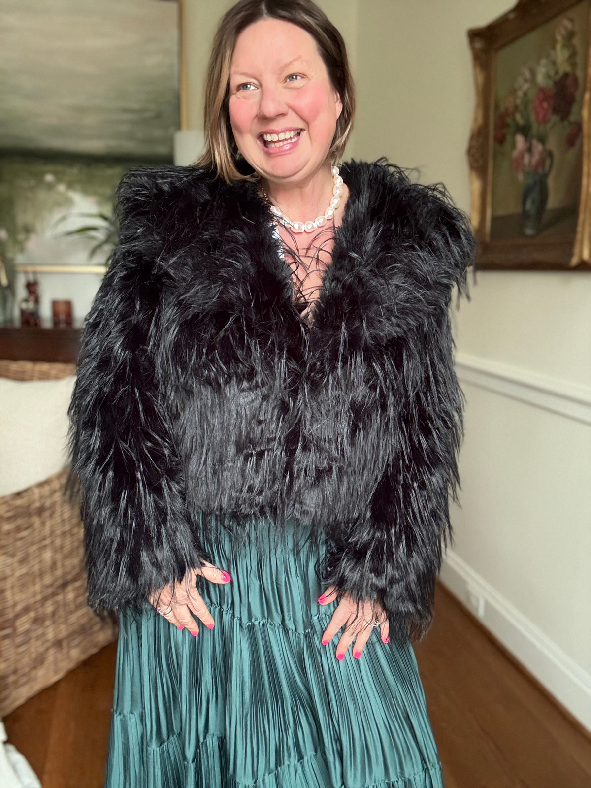 Black Shaggy Faux Fur Jacket