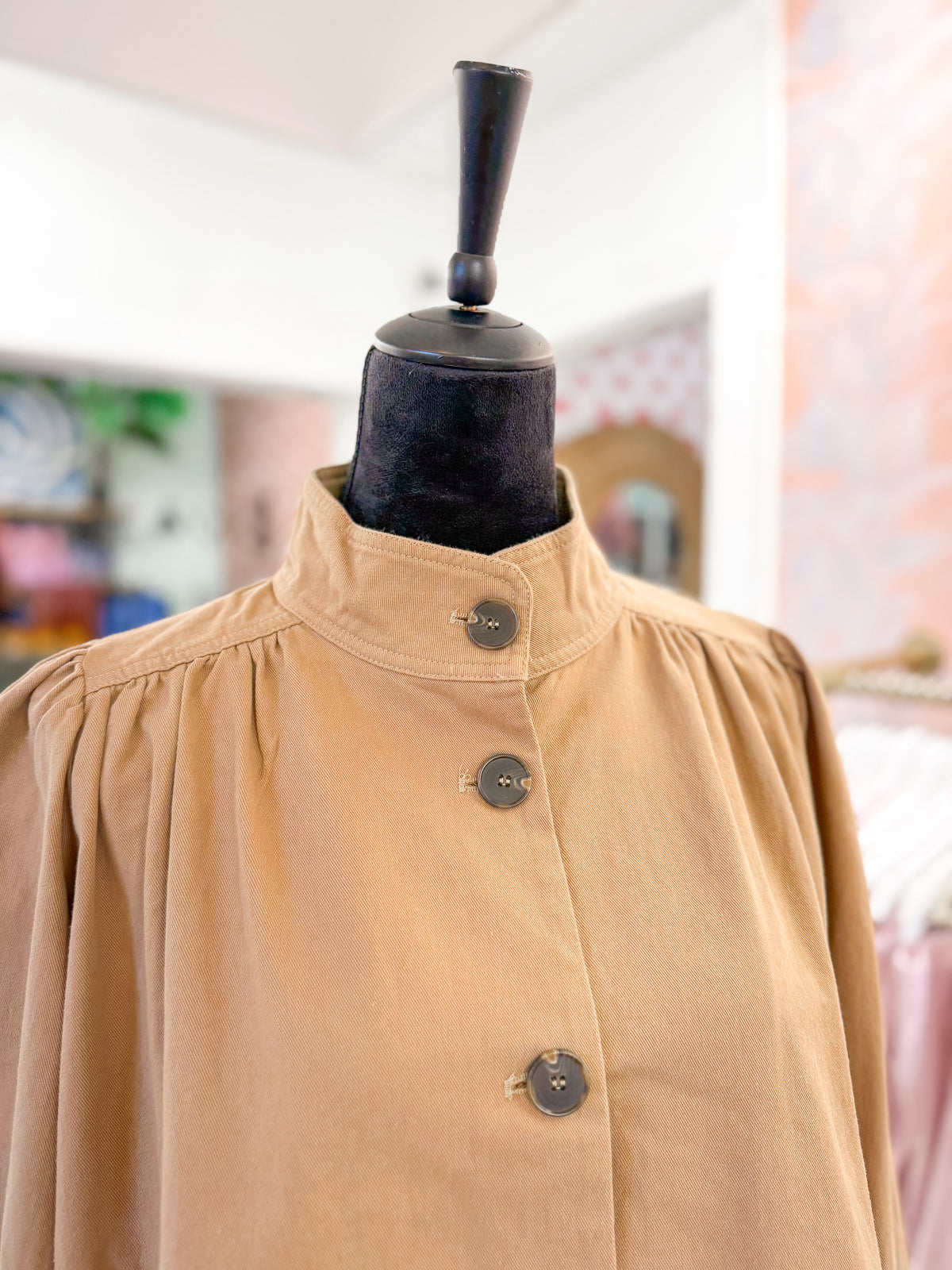 High Collar Button Down Jacket - Camel