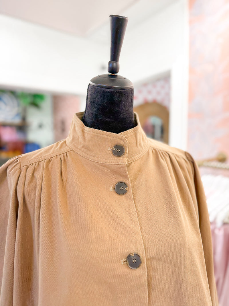 High Collar Button Down Jacket - Camel