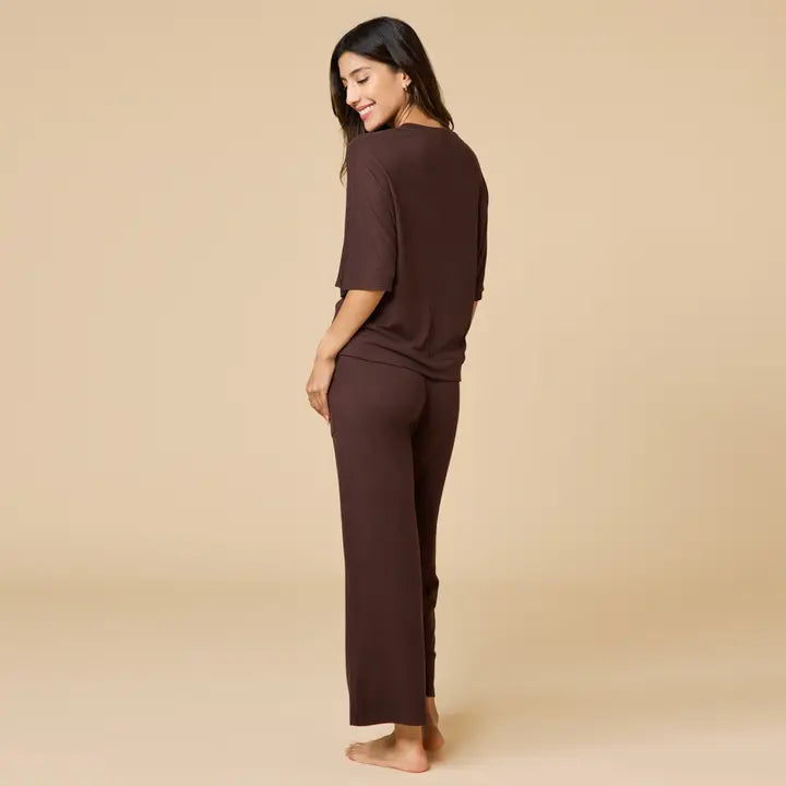 Dream Relaxed V-Neck Capri Set - Espresso