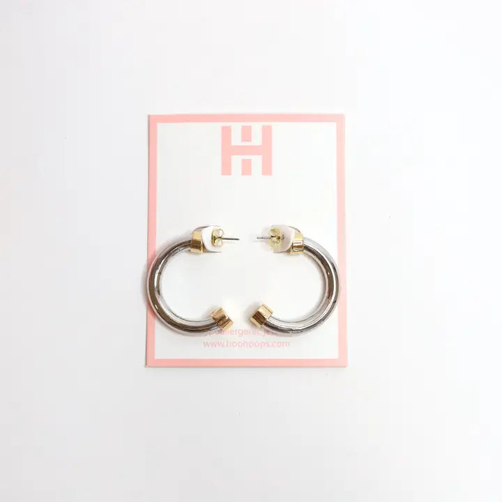 Mini Hoops - Silver with Gold Caps