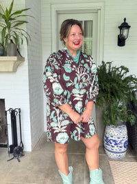 Chocolate and Blue Floral Mini Dress