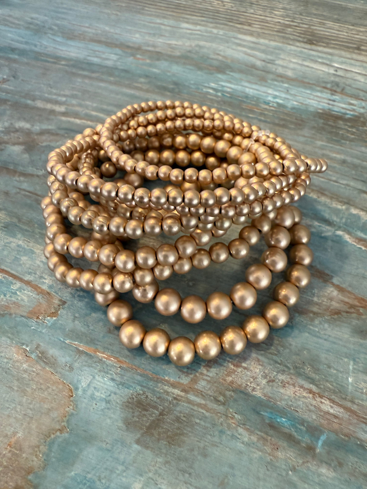 Gold Beaded Stretch Bracelet Stack (Set of 10)
