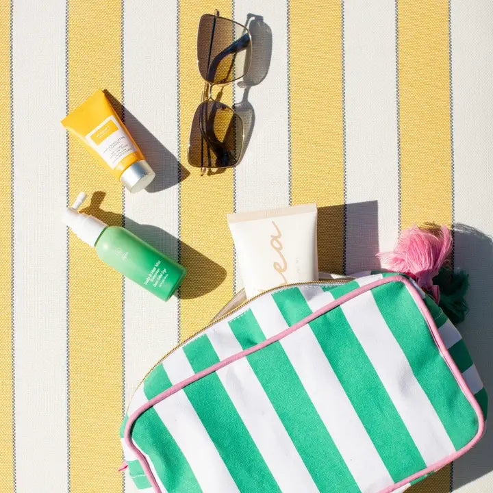 Megan Cosmetic Bag - White & Emerald