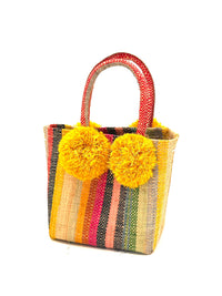 Straw Mini Bag with Pompom Accent