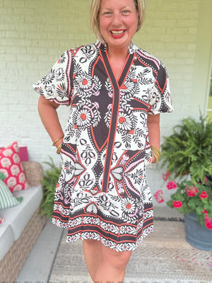 Anne Puff Sleeve Print Dress