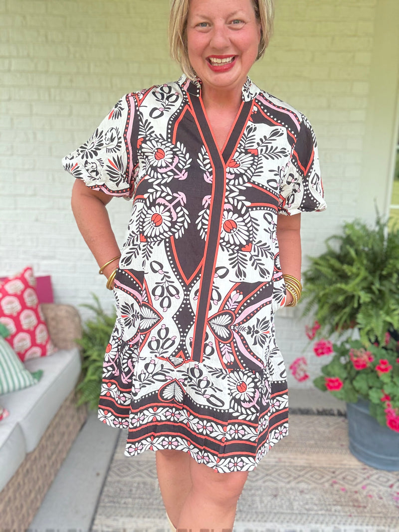 Anne Puff Sleeve Print Dress