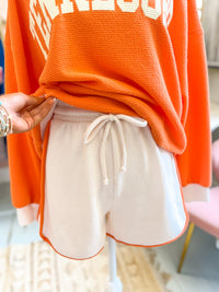 Cream Textured Knit Short with Orange Contrast Trim