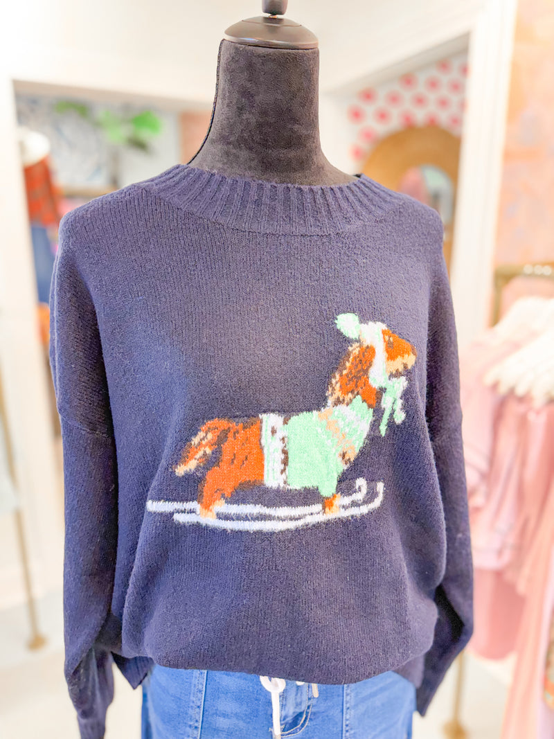 Navy Dachshund Sweater