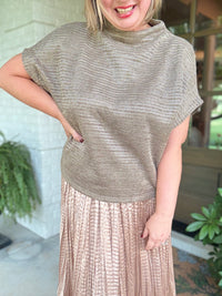 Mock Neck Glam Oversized Top - Taupe