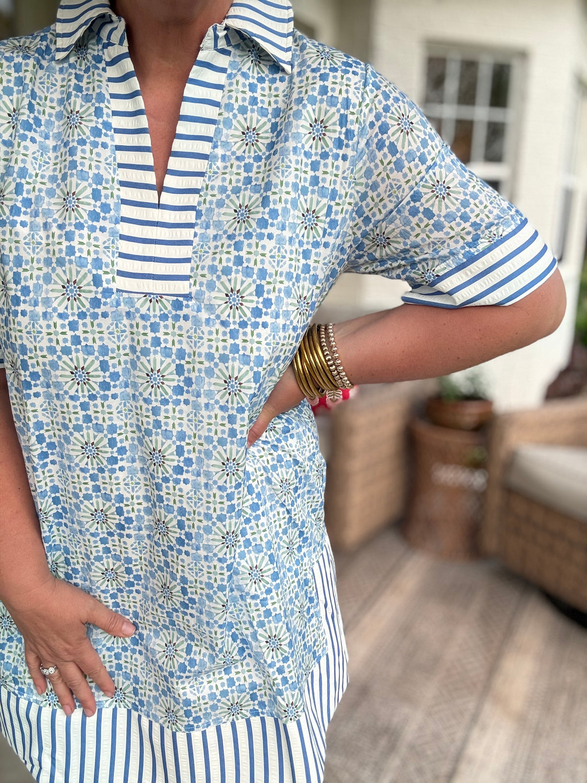Sarah Blue & White Collar Dress