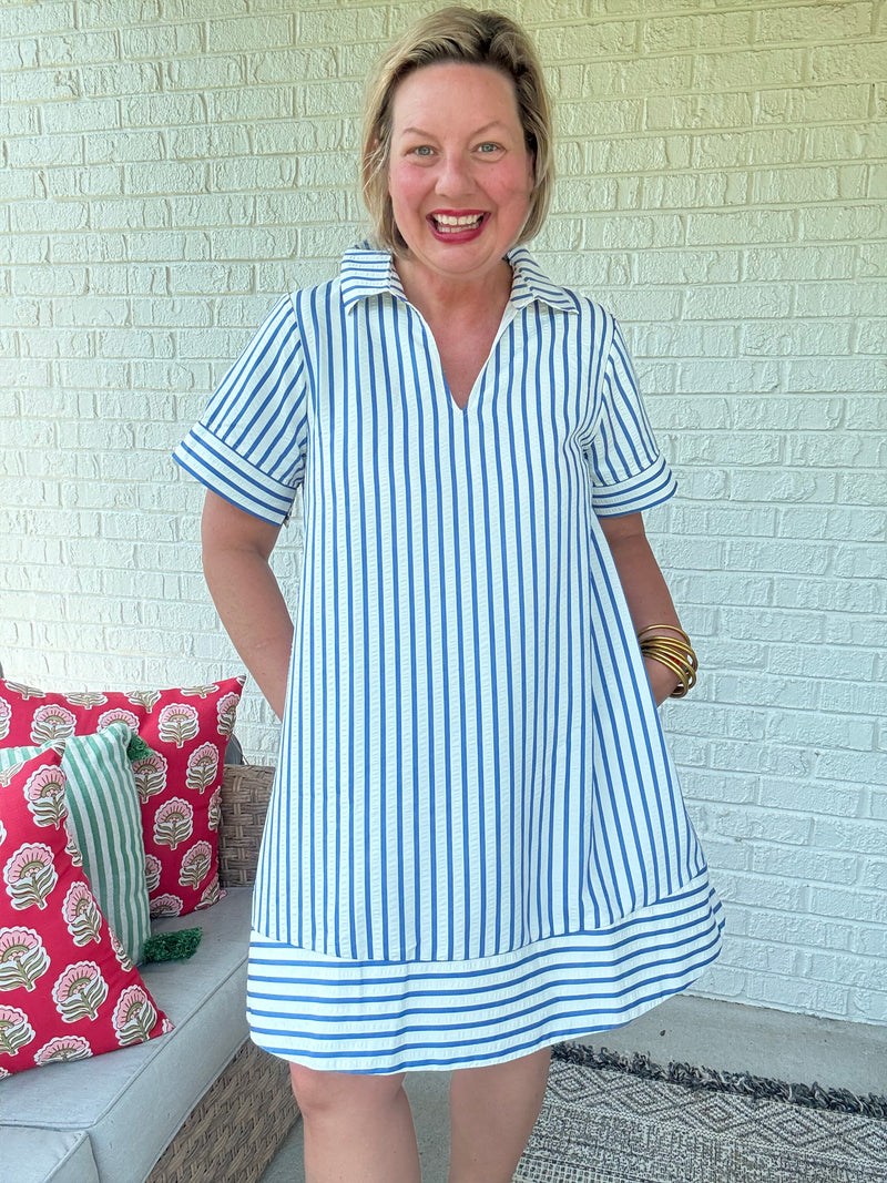 Madison Blue and White Striped Dress