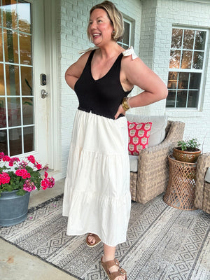 Amelia Classic Midi Dress - Black & Natural
