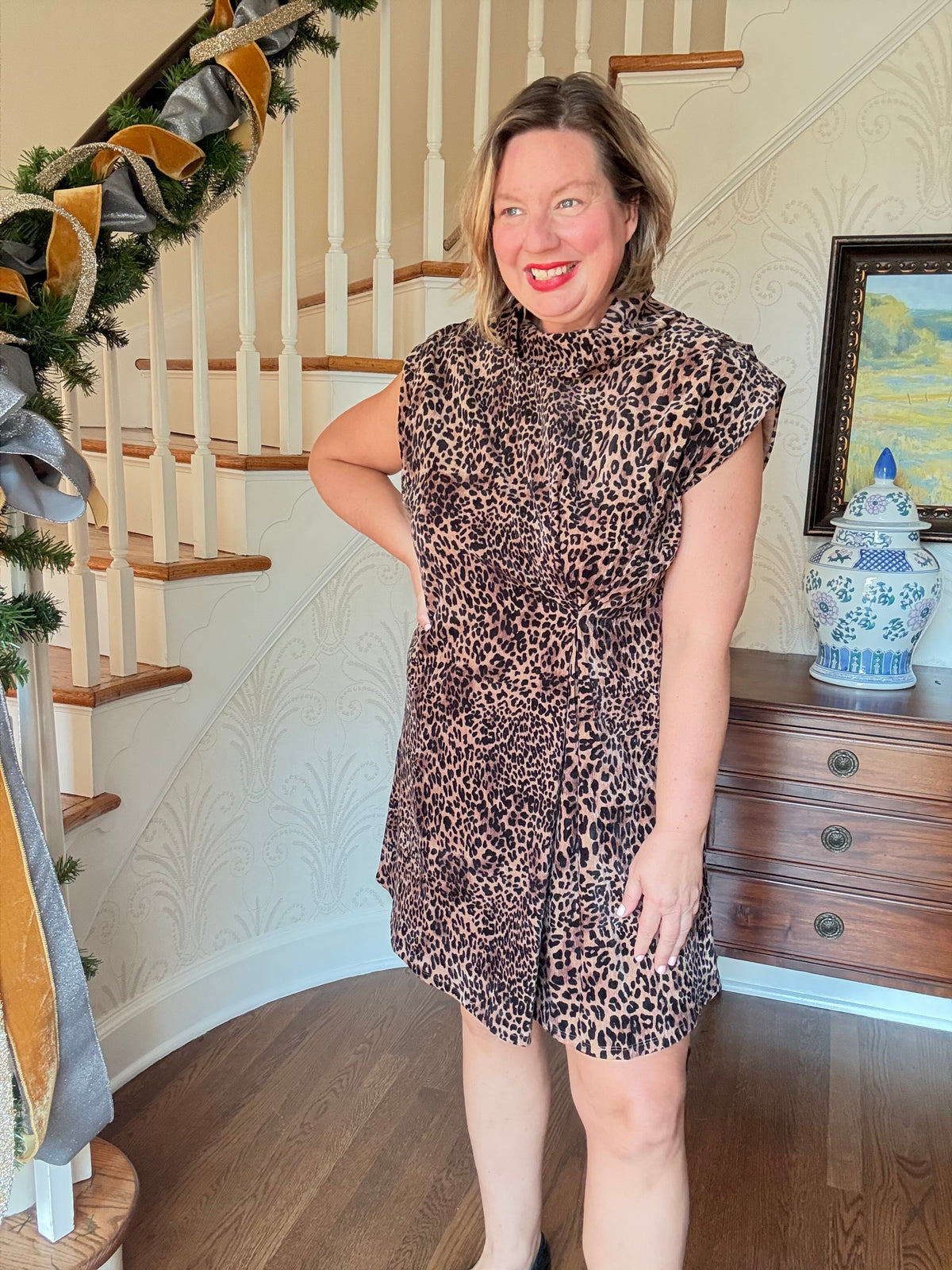 Sleeveless Suede Cheetah Print Dress
