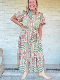 Boho Mixed Print Maxi Dress with Tie Waist