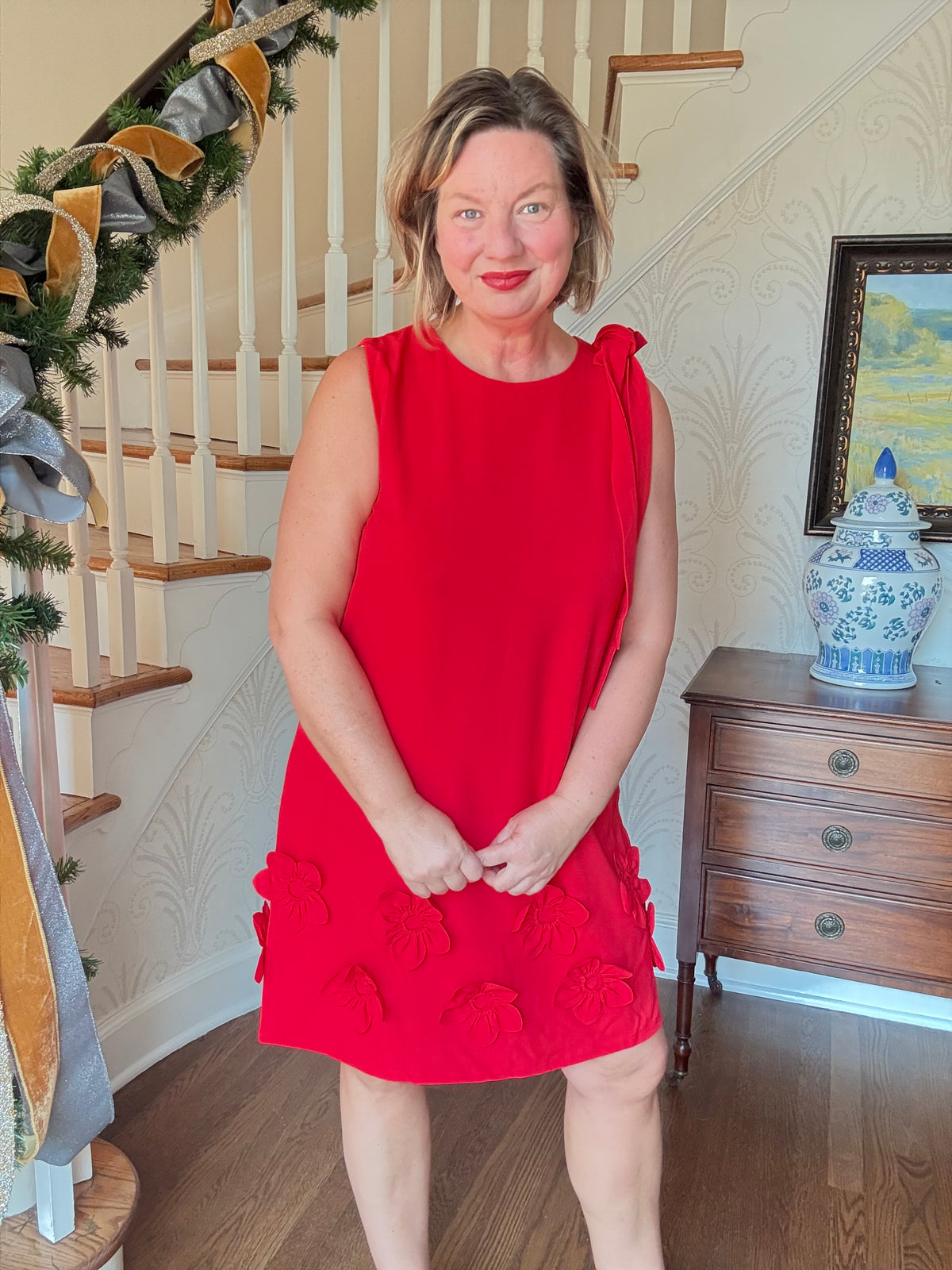 Red Bow Hem Shift Dress
