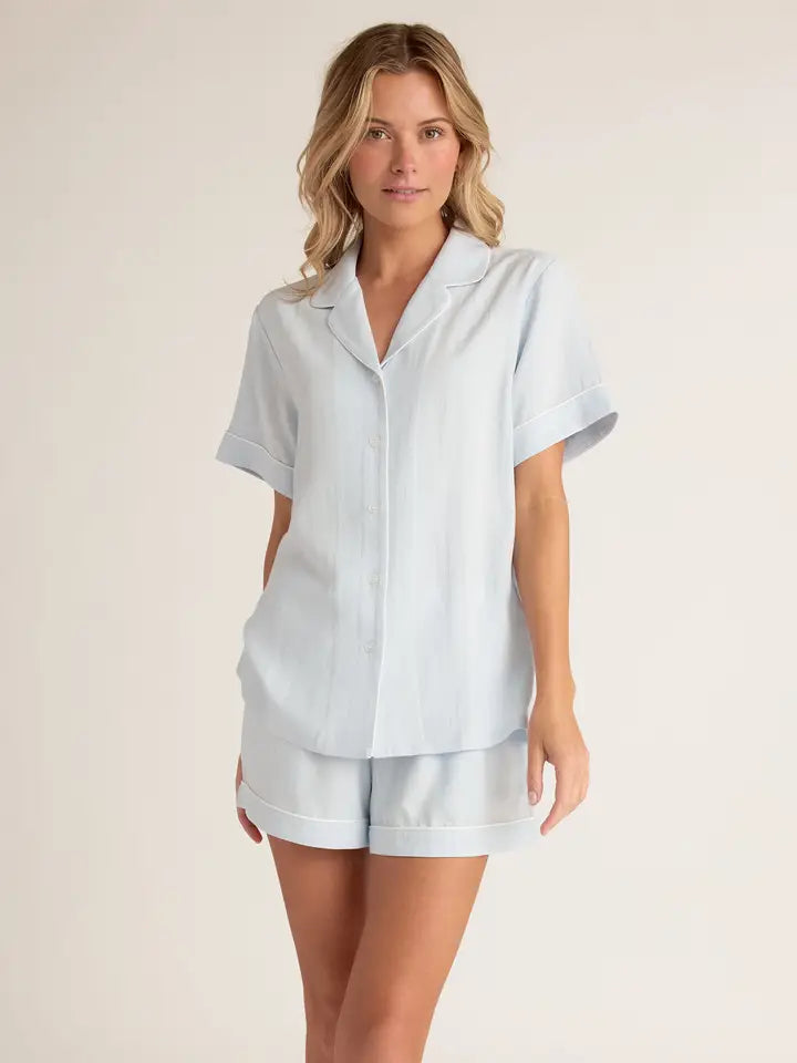Faceplant Dreams Linen Shirt Sleeve Button-Up Shirt - Sky