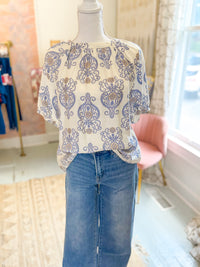 Blue Paisley Print Blouse