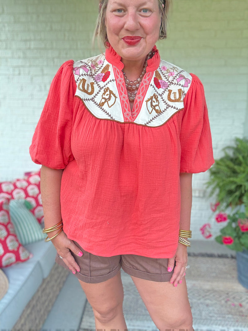 Daisy Rodeo Top - Orange
