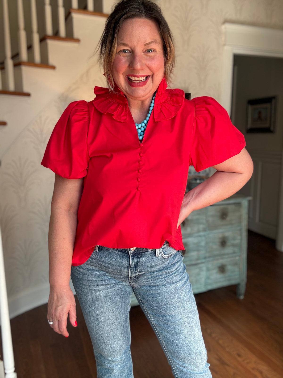 Red Rachel Ruffle Collar Blouse