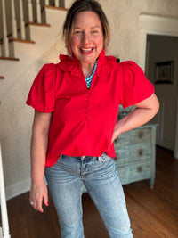 Red Rachel Ruffle Collar Blouse