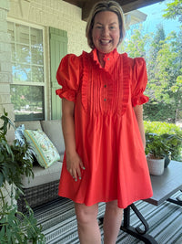 Julie Solid Ruffle Dress - Orange