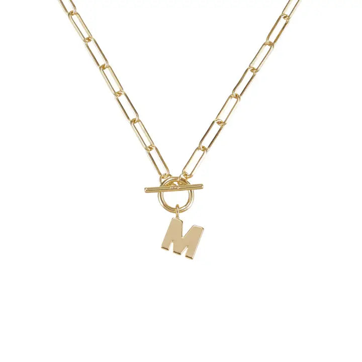 Gold Toggle Initial Necklace - M