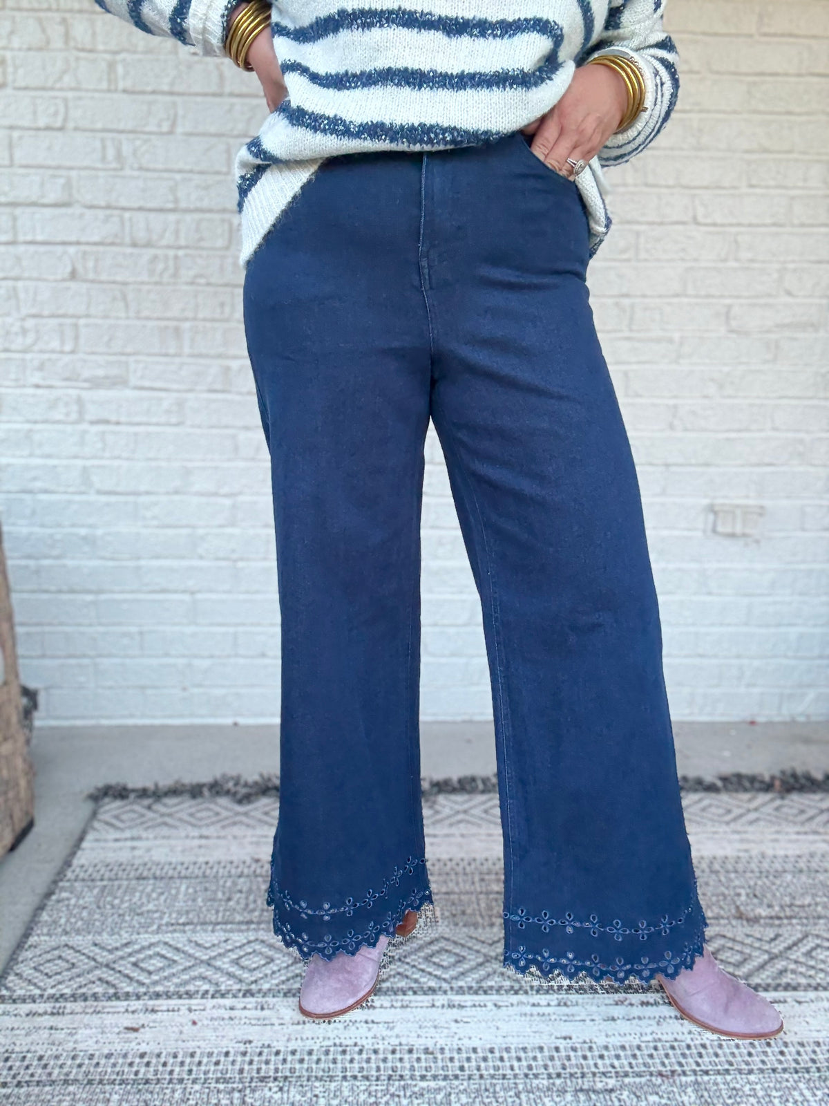 Clara Eyelet Pant - Denim