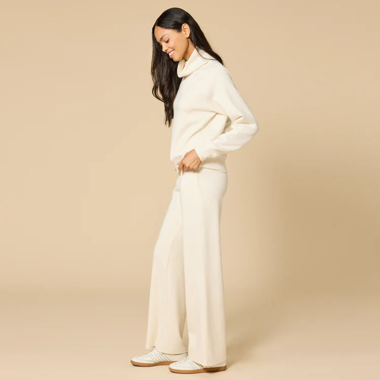 SOFTIES  Cowl Neck with Pleat Pant DreamTech Set - Almond