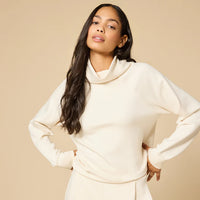 SOFTIES  Cowl Neck with Pleat Pant DreamTech Set - Almond
